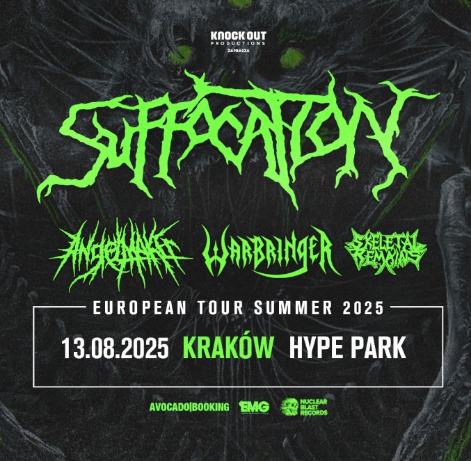 SUFFOCATION, ANGELMAKER, WARBRINGER i SKELETAL REMAINS zagrają w Krakowie